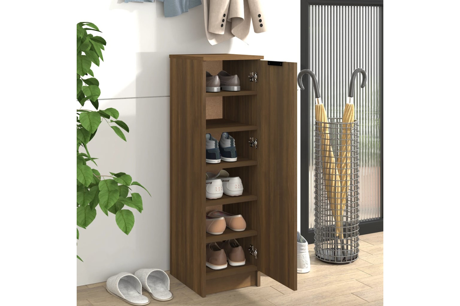 Vidaxl Shoe Cabinet Brown Oak 30x35x100 Cm Engineered Wood