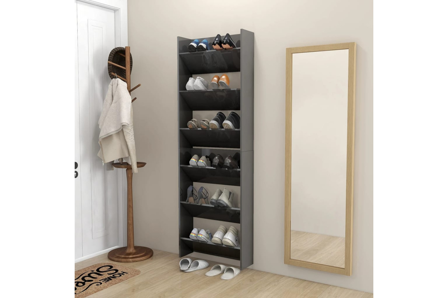 vidaXL 806776 Wall Shoe Cabinets 2 Pcs High Gloss Grey 60x18x90cm Engineered Wood