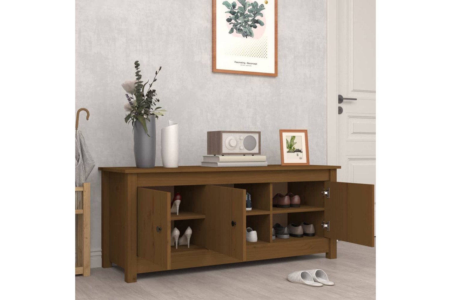 vidaXL 814602 Shoe Cabinet Honey Brown 110x38x45.5cm Solid Wood Pine
