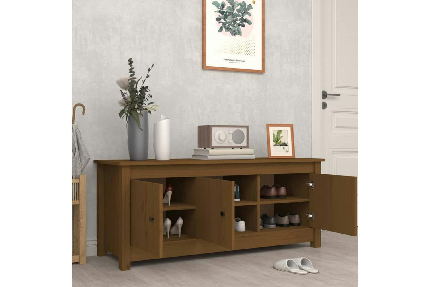 Vidaxl 814602 Shoe Cabinet Honey Brown 110x38x45.5 Cm Solid Wood Pine