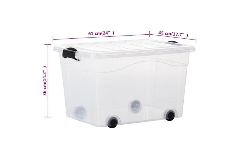 Vidaxl 151911 Storage Boxes With Wheels & Lids 2 Pcs Transparent 60 L