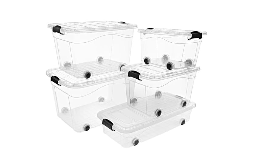 Vidaxl 151911 Storage Boxes With Wheels & Lids 2 Pcs Transparent 60 L