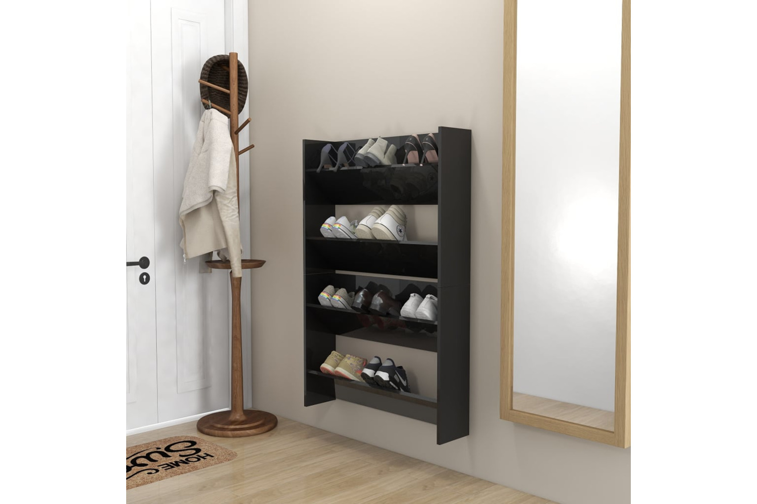 vidaXL 806756 Wall Shoe Cabinets 2 Pcs High Gloss Black 80x18x60cm Engineered Wood