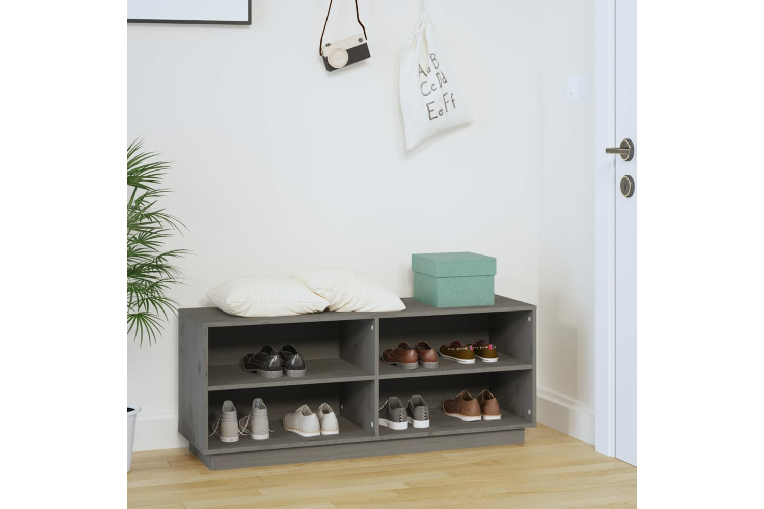vidaXL 813542 Shoe Cabinet Grey 110x34x45cm Solid Wood Pine