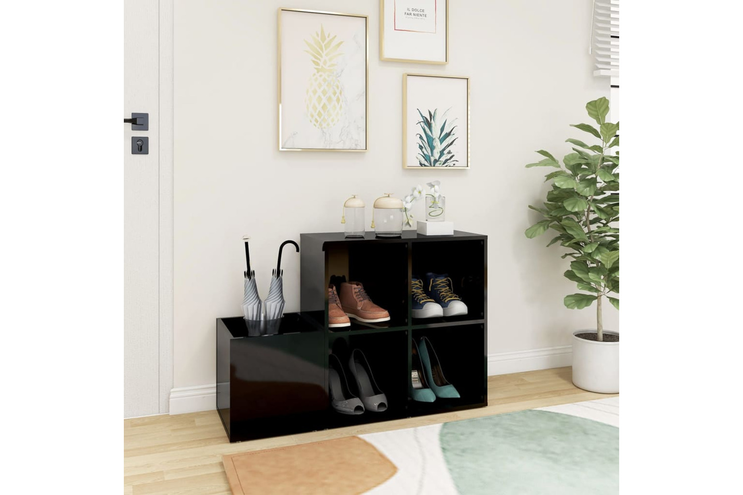 vidaXL 808258 Hall Shoe Cabinet High Gloss Black 105x35.5x70cm Engineered Wood