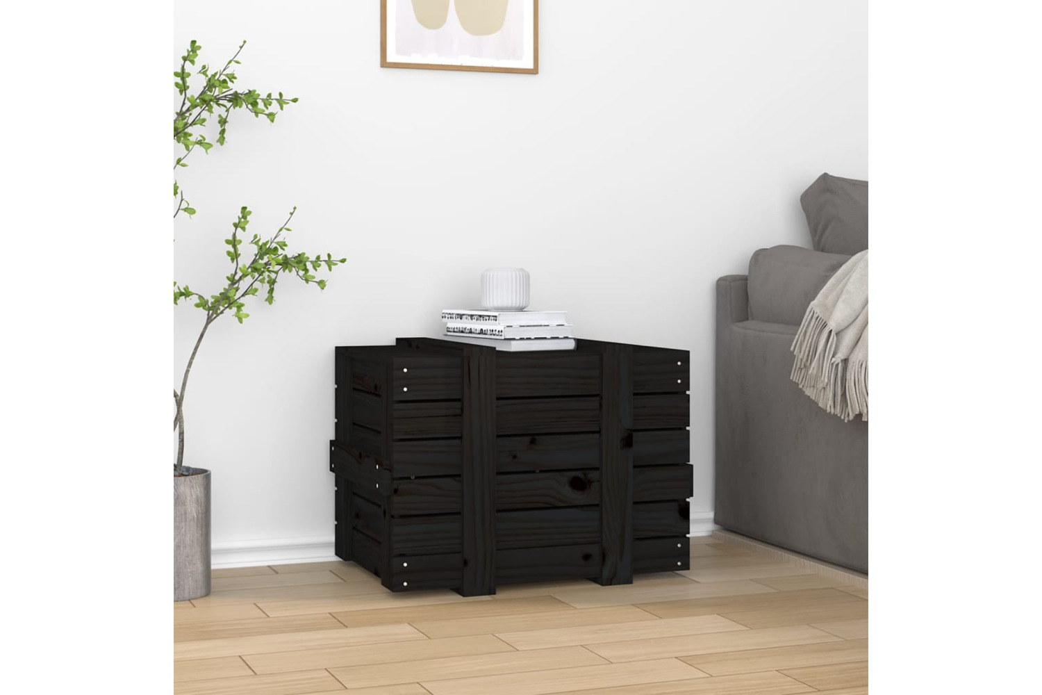 vidaXL 824997 Storage Box Black 58x40.5x42cm Solid Wood Pine
