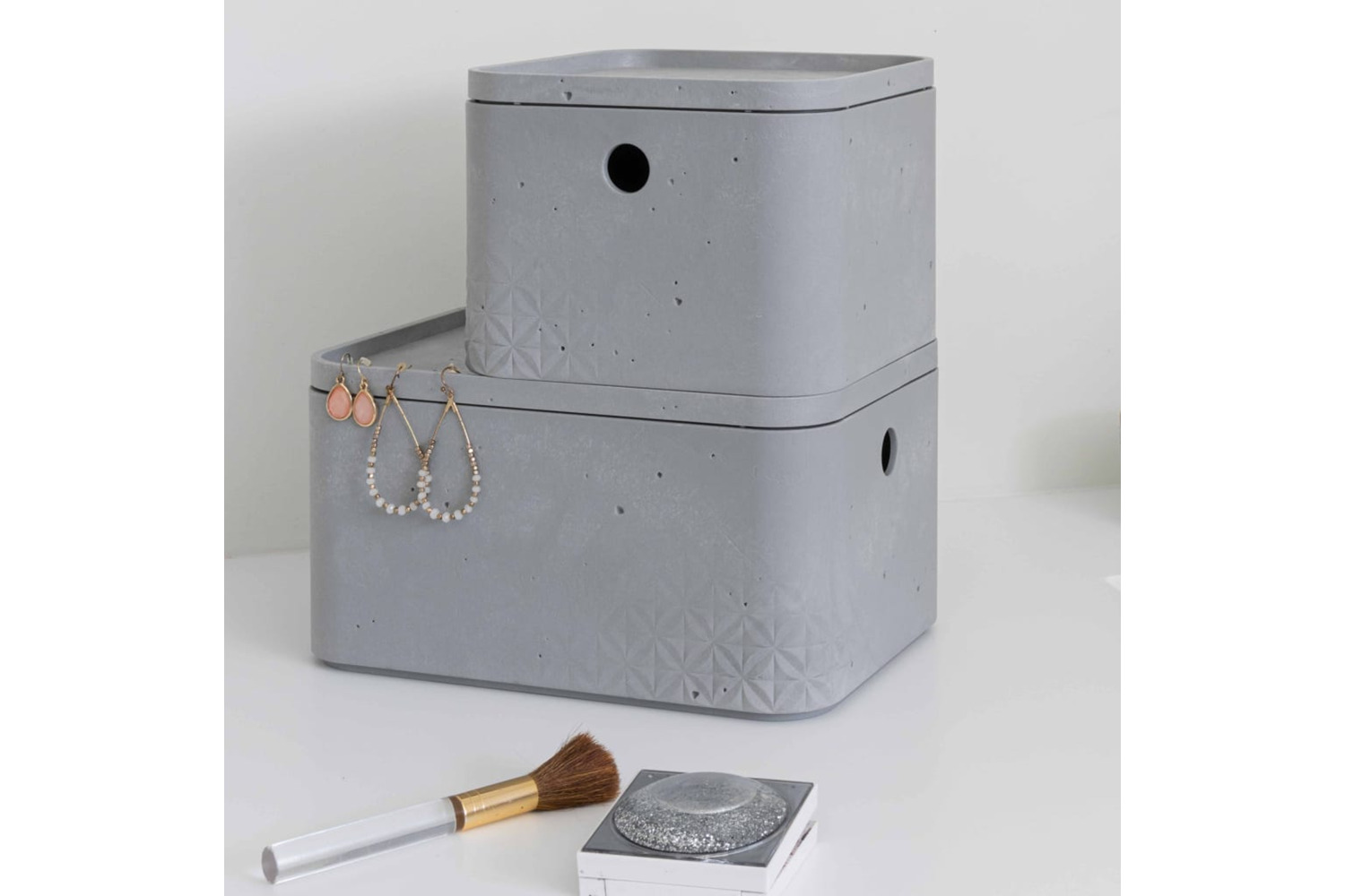 Curver 427243 Beton Storage Box Set 3 Pcs With Lid Size S Light Grey