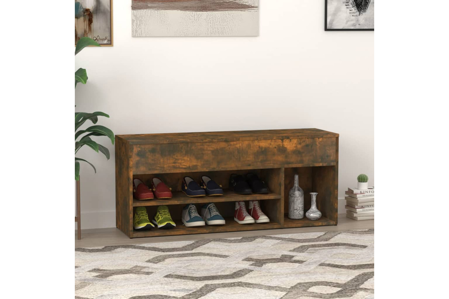 vidaXL 816056 Shoe Bench Smoked Oak 105x30x45cm Engineered Wood