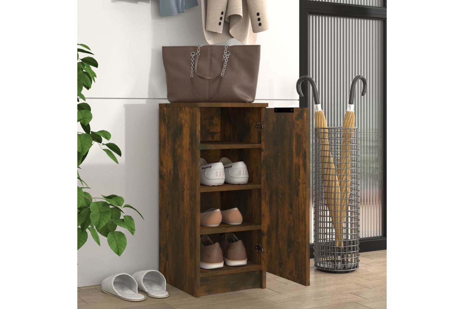 vidaXL 817099 Shoe Cabinet Smoked Oak 30x35x70cm Engineered Wood