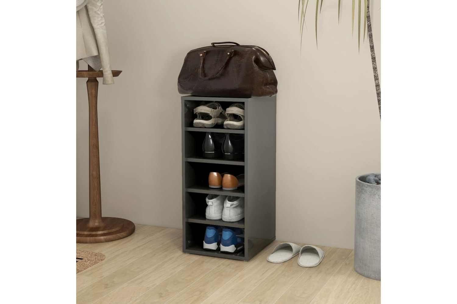 vidaXL 808997 Shoe Cabinet High Gloss Grey 31.5x35x70cm Engineered Wood