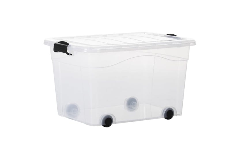 Vidaxl 151911 Storage Boxes With Wheels & Lids 2 Pcs Transparent 60 L