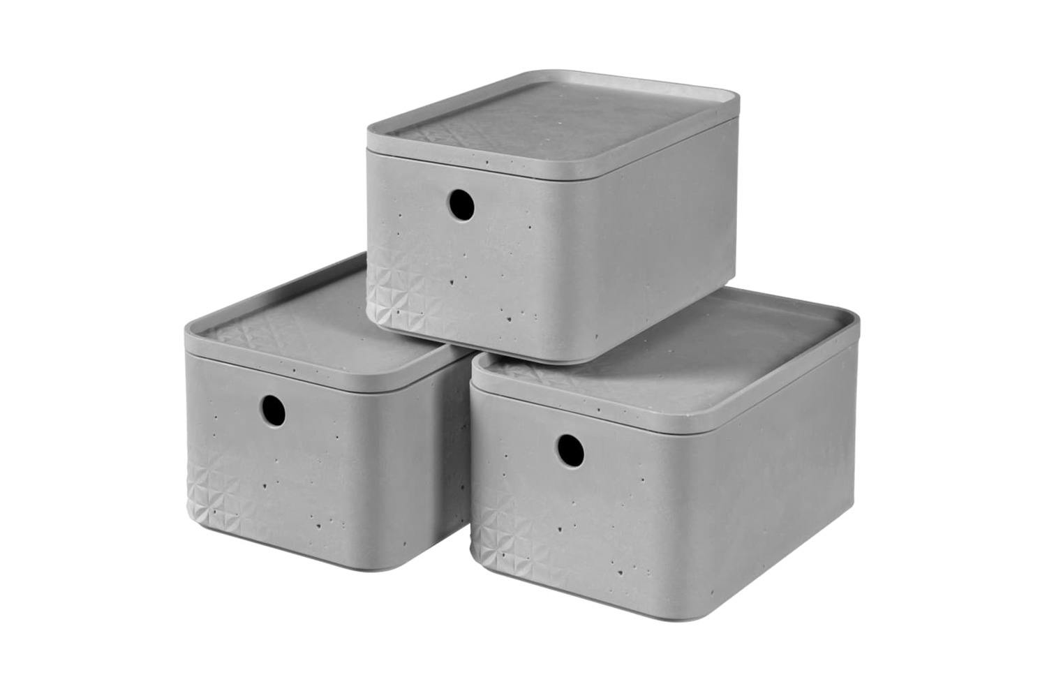 Curver 427243 Beton Storage Box Set 3 Pcs With Lid Size S Light Grey
