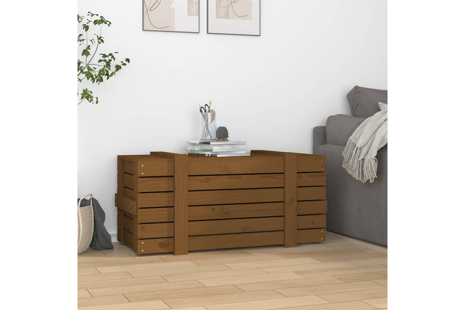 vidaXL 825001 Storage Box Honey Brown 91x40.5x42cm Solid Wood Pine