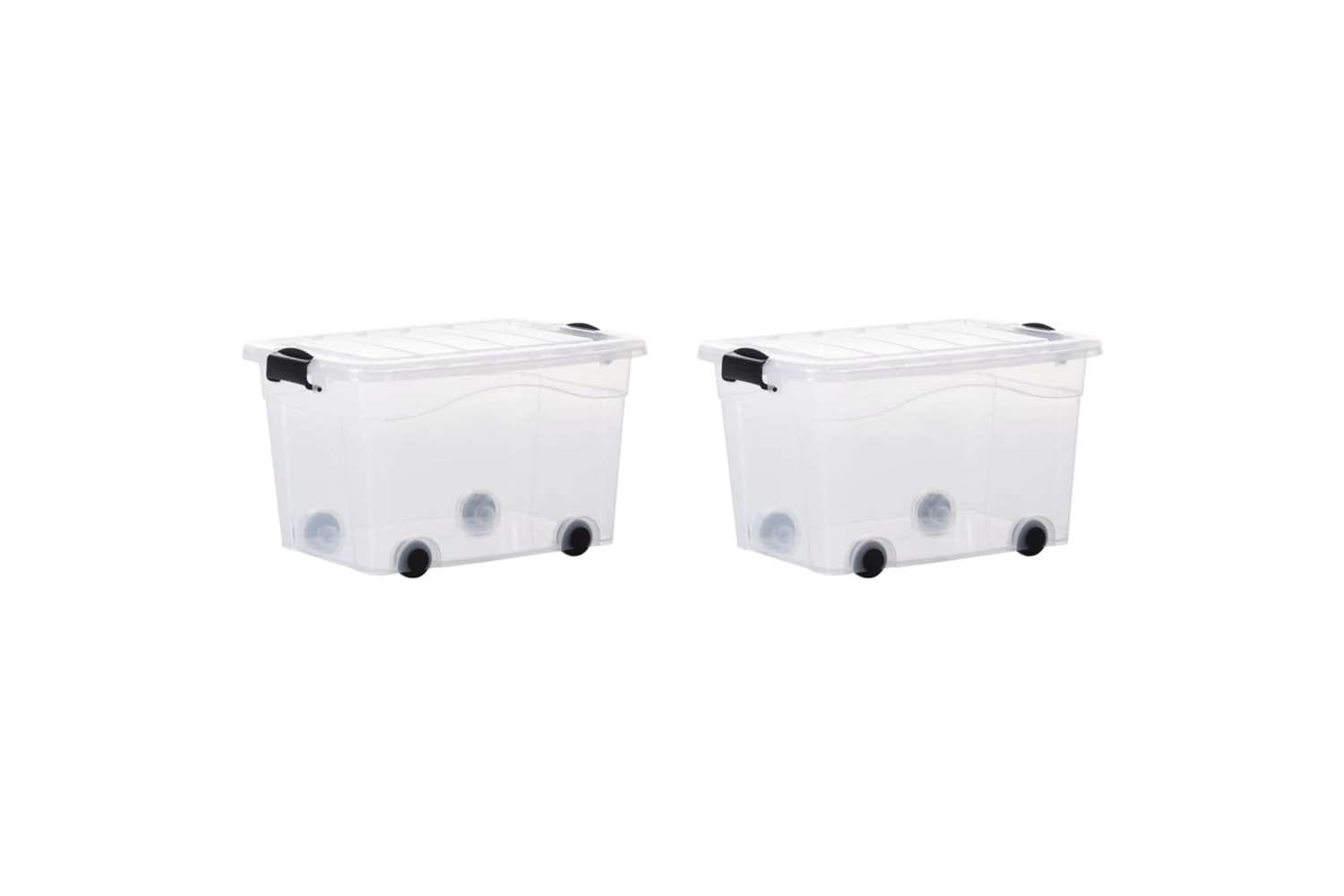 vidaXL 151909 Storage Boxes With Wheels & Lids 2 Pcs Transparent 40 L