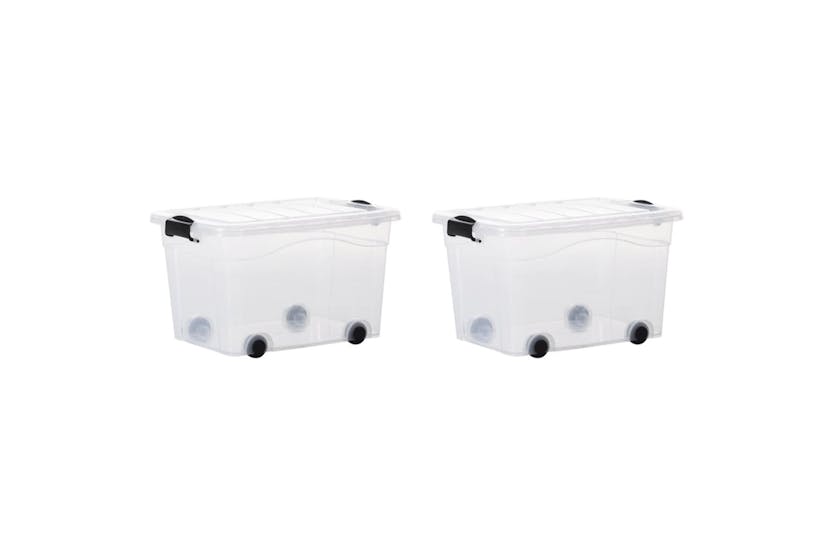 Vidaxl 151909 Storage Boxes With Wheels & Lids 2 Pcs Transparent 40 L