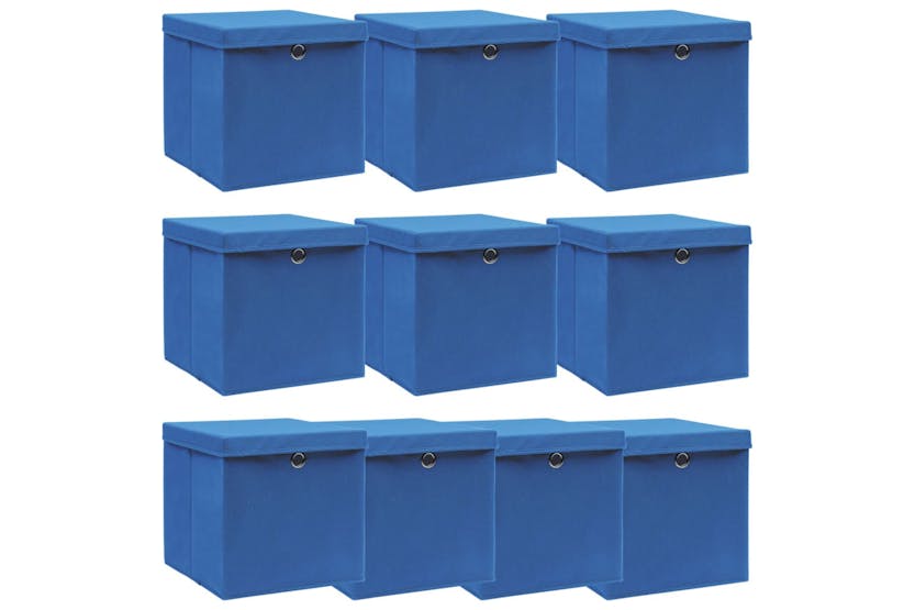 Vidaxl 288340 Storage Boxes With Lids 10 Pcs Blue 32x32x32 Cm Fabric
