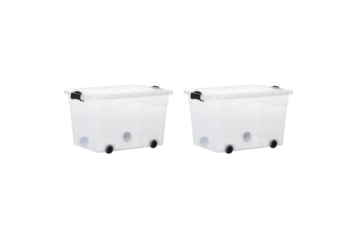vidaXL 151911 Storage Boxes With Wheels & Lids 2 Pcs Transparent 60 L