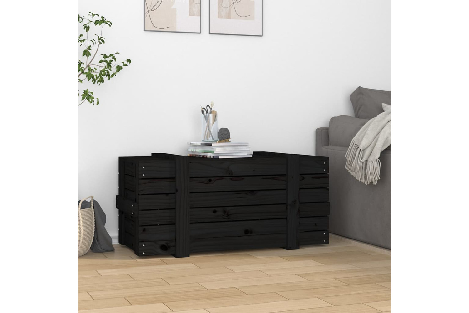 vidaXL 825002 Storage Box Black 91x40.5x42cm Solid Wood Pine