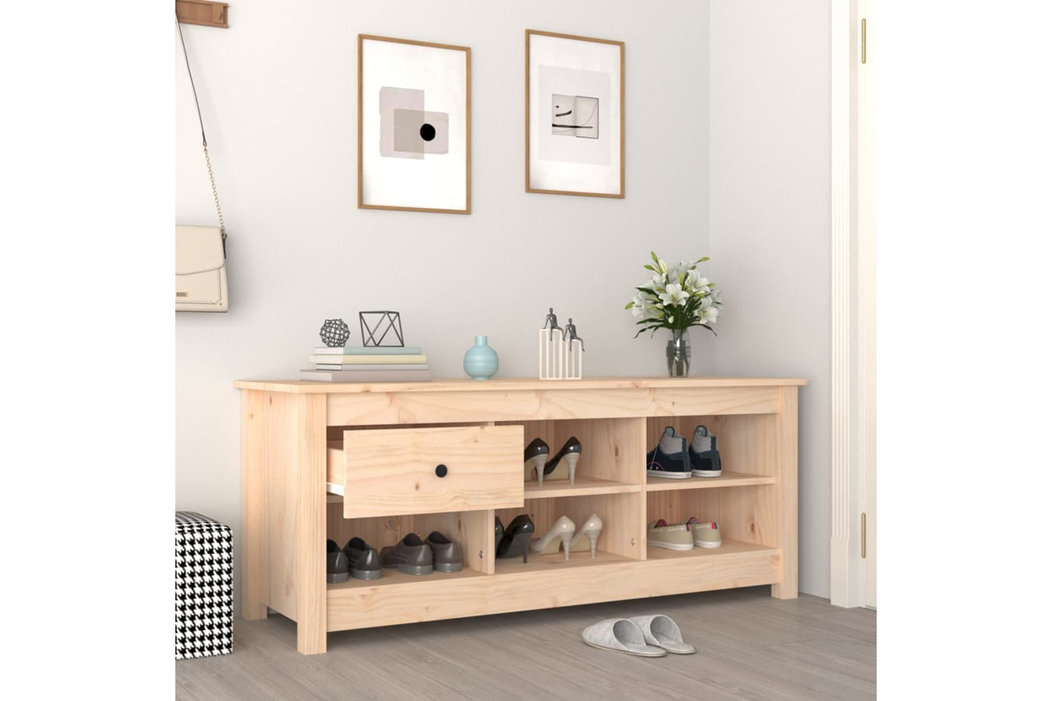 vidaXL 814594 Shoe Cabinet 110x38x45.5cm Solid Wood Pine