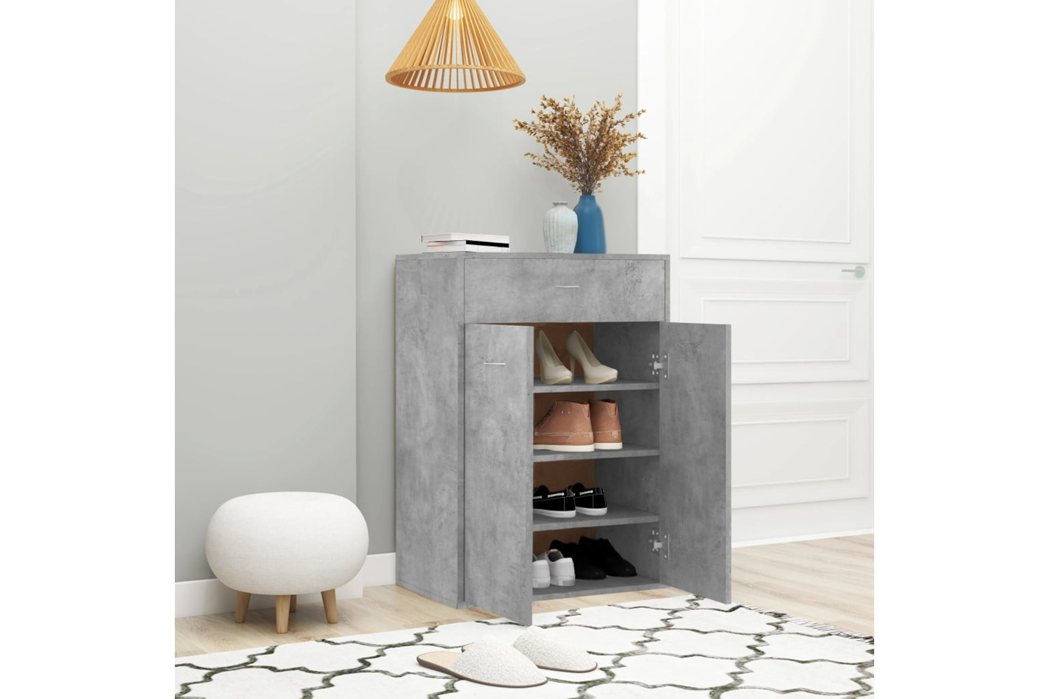 vidaXL 801075 Shoe Cabinet Concrete Grey 60x35x84cm Engineered Wood