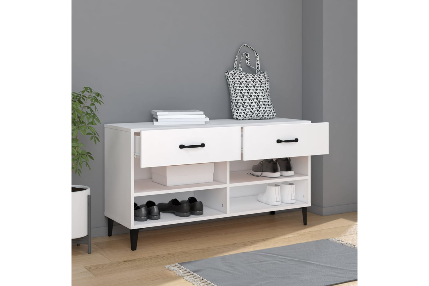 vidaXL 812825 Shoe Cabinet White 102x35x55cm Engineered Wood