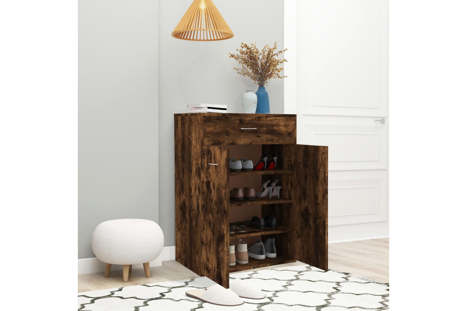 vidaXL 815417 Shoe Cabinet Smoked Oak 60x35x84cm Engineered Wood