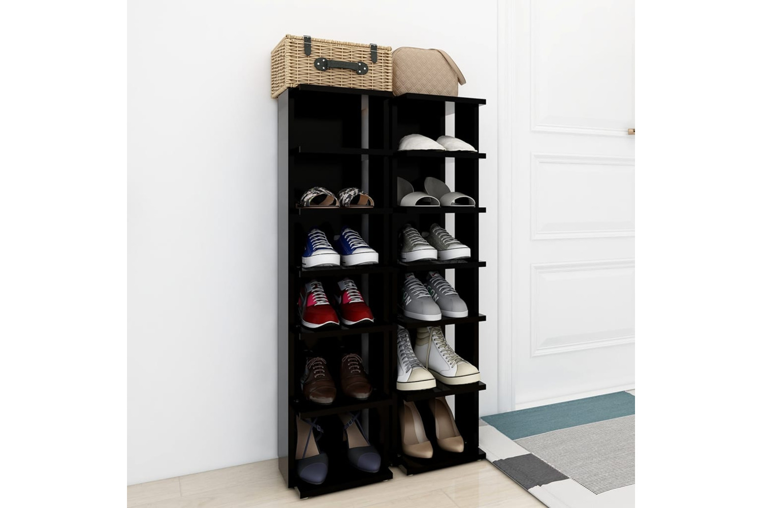 vidaXL 808488 Shoe Cabinets 2 Pcs Black 27.5x27x102cm