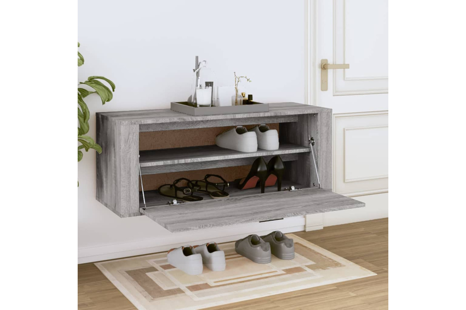vidaXL 821026 Wall Shoe Cabinet Grey Sonoma 100x35x38cm Engineered Wood