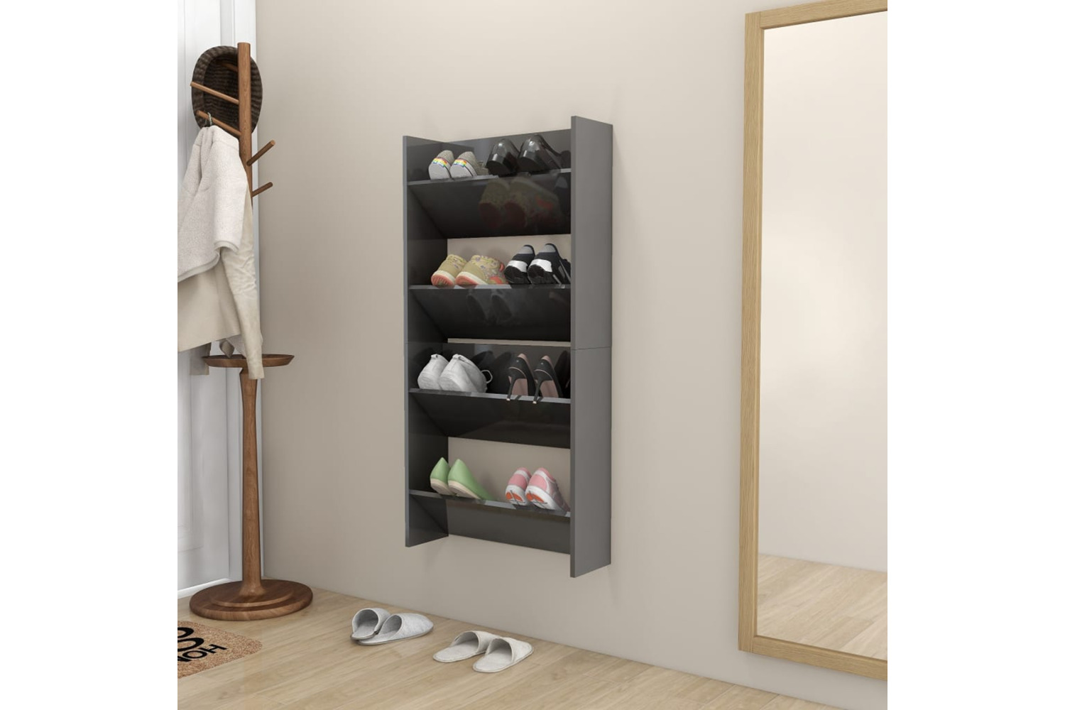 vidaXL 806739 Wall Shoe Cabinets 2 Pcs High Gloss Grey 60x18x60cm Engineered Wood