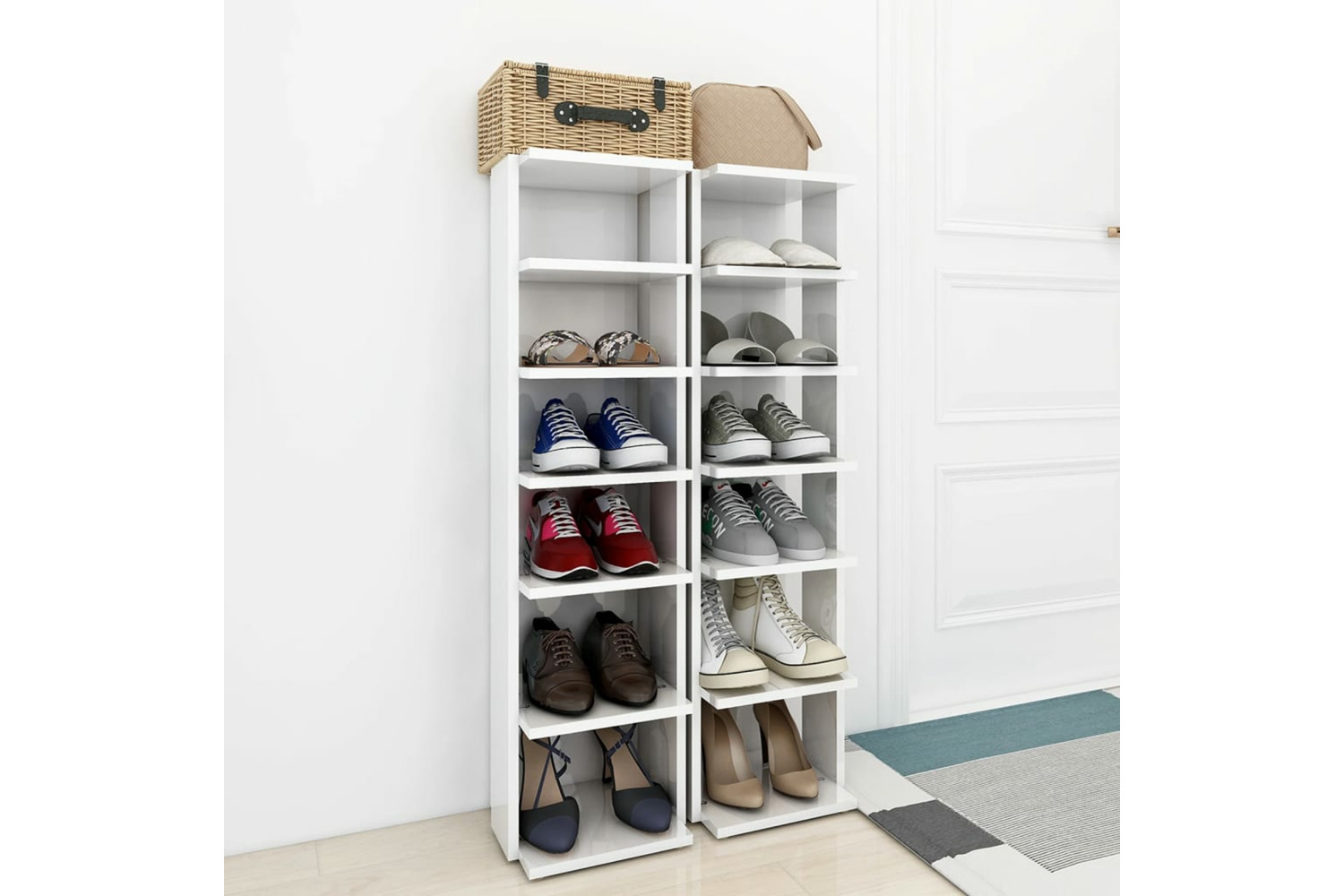 vidaXL 808498 Shoe Cabinets 2 Pcs High Gloss White 27.5x27x102cm