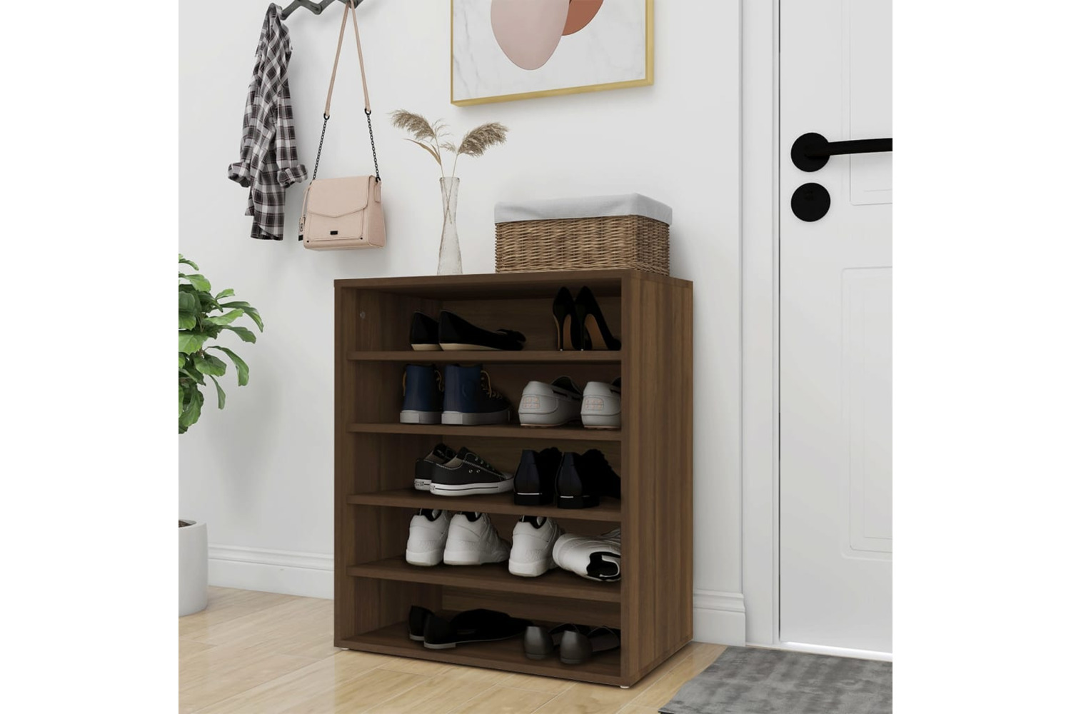 vidaXL 816016 Shoe Cabinet Brown Oak 60x35x70cm Engineered Wood