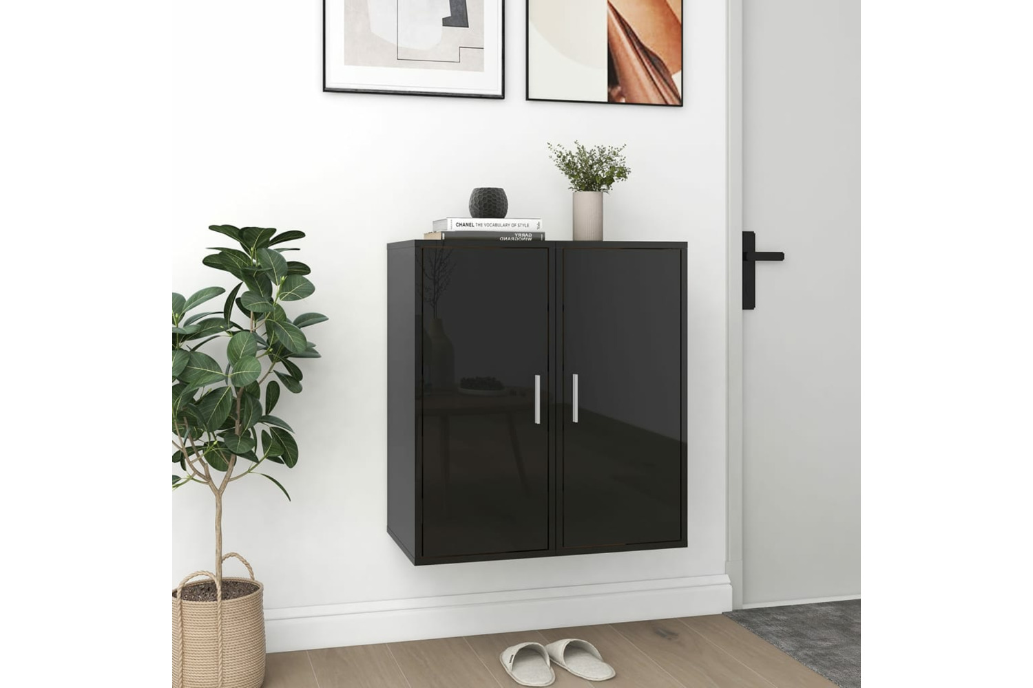 vidaXL 808969 Shoe Cabinets 2 Pcs High Gloss Black 32x35x70cm Engineered Wood