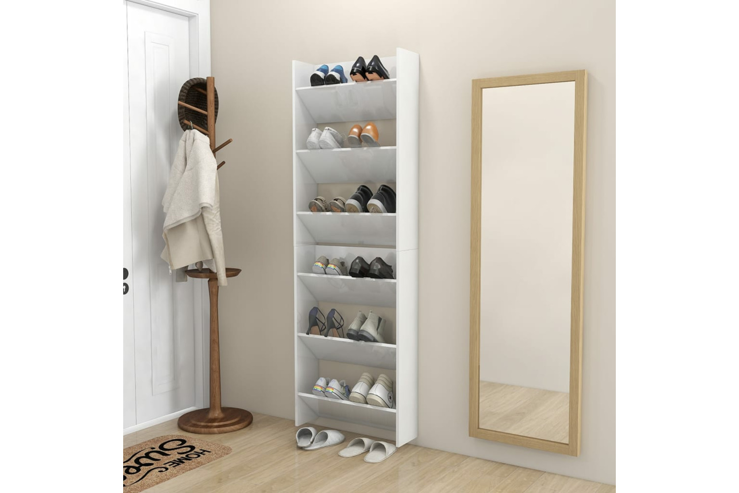 vidaXL 806772 Wall Shoe Cabinets 2 Pcs High Gloss White 60x18x90cm Engineered Wood