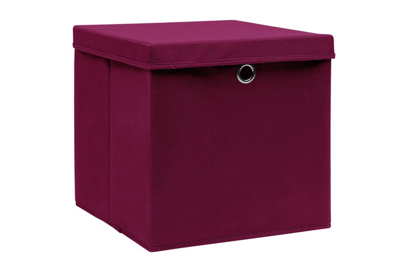Vidaxl 288344 Storage Boxes With Lids 10 Pcs Dark Red 32x32x32 Cm Fabric