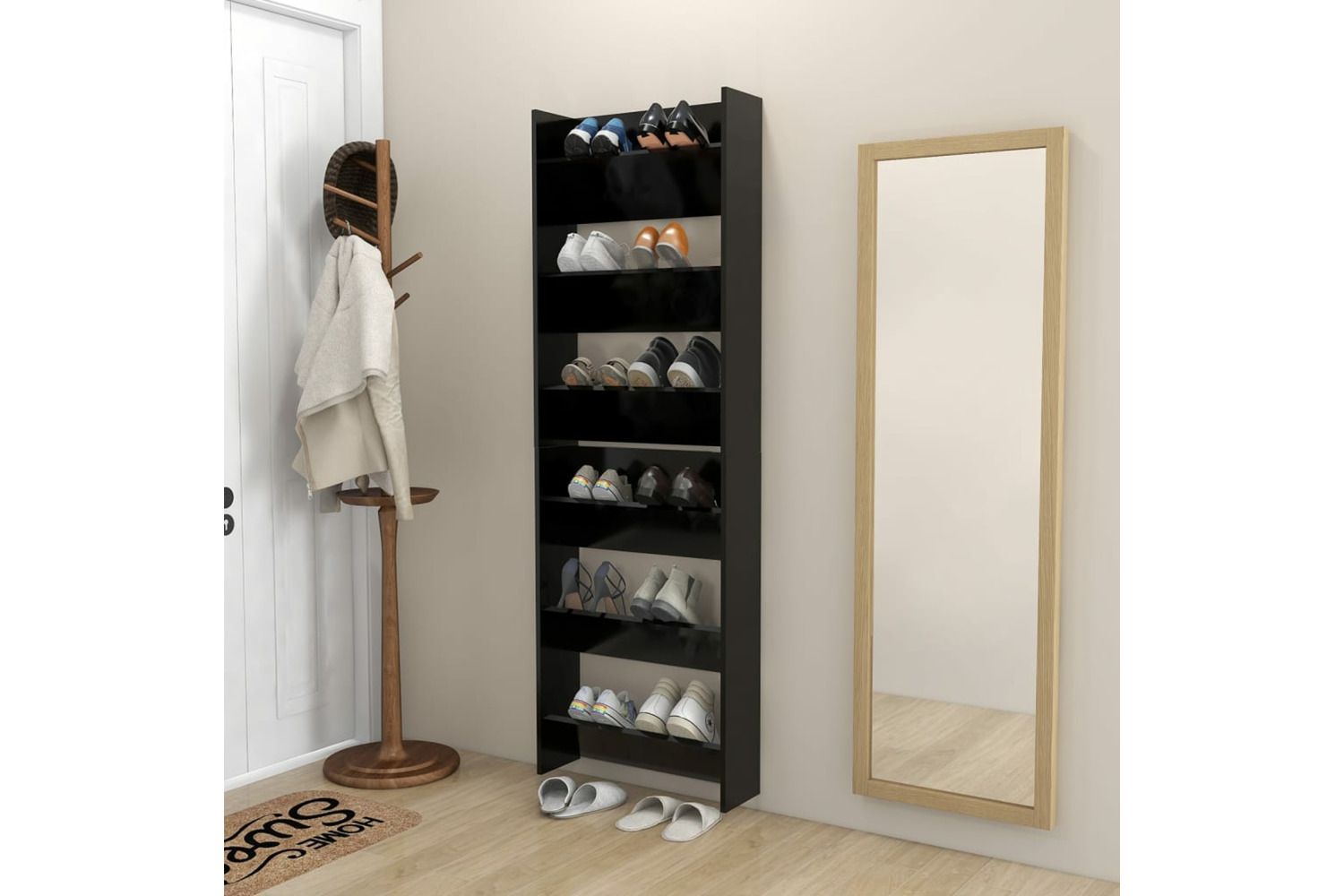 vidaXL 806762 Wall Shoe Cabinets 2 Pcs Black 60x18x90cm Engineered Wood