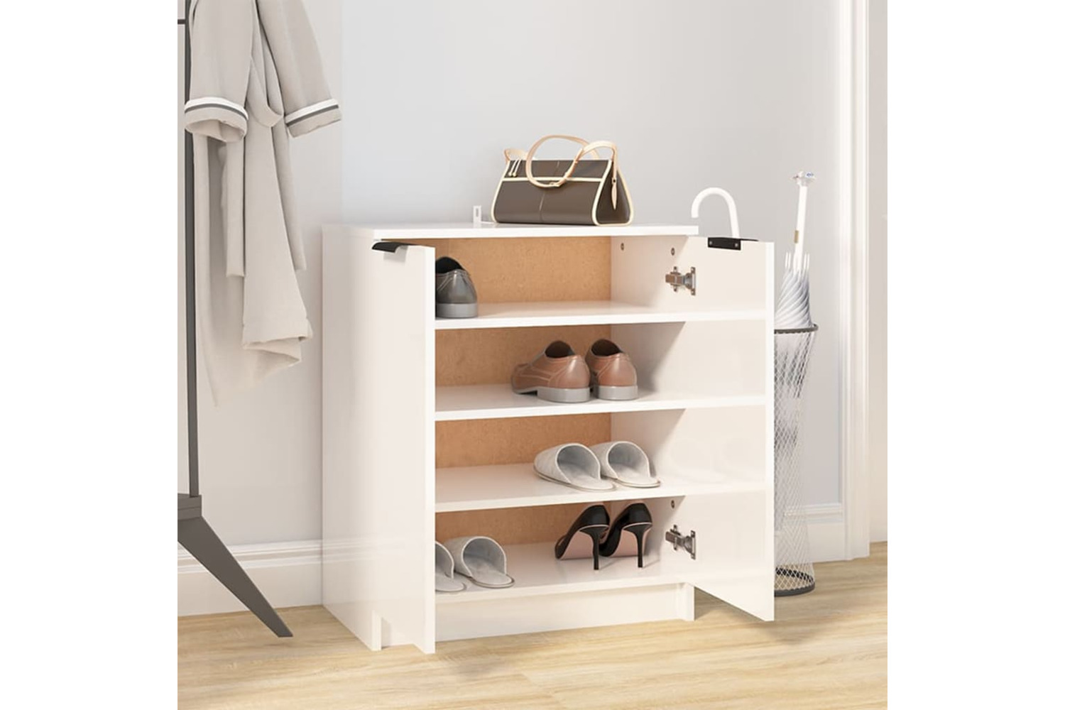 vidaXL 811427 Shoe Cabinet High Gloss White 59x35x70cm Engineered Wood