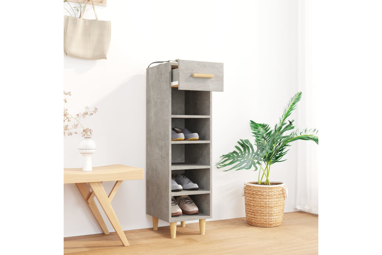 vidaXL 812802 Shoe Cabinet Concrete Grey 30x35x105cm Engineered Wood