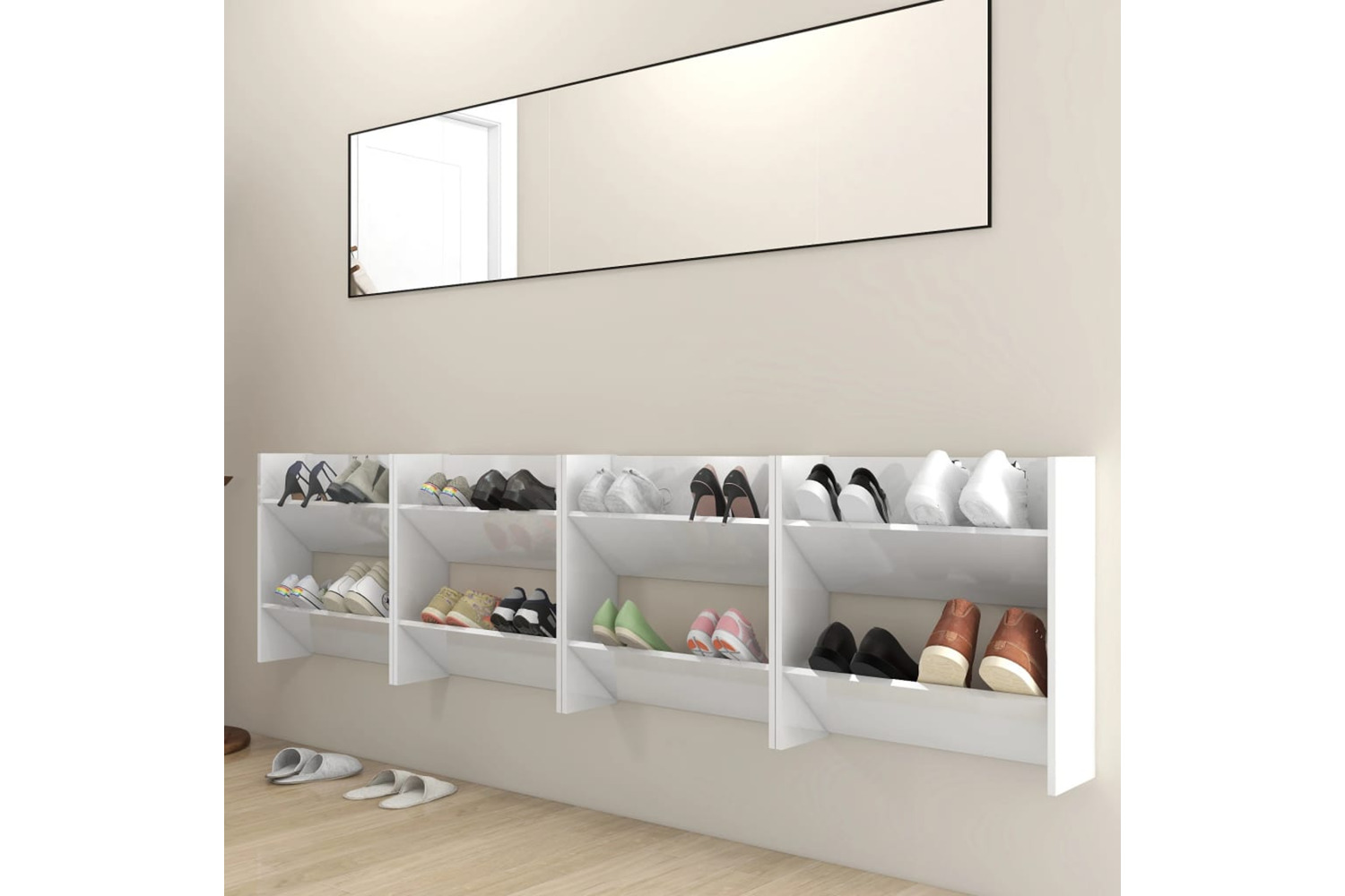 vidaXL 806734 Wall Shoe Cabinets 4 Pcs High Gloss White 60x18x60cm Engineered Wood