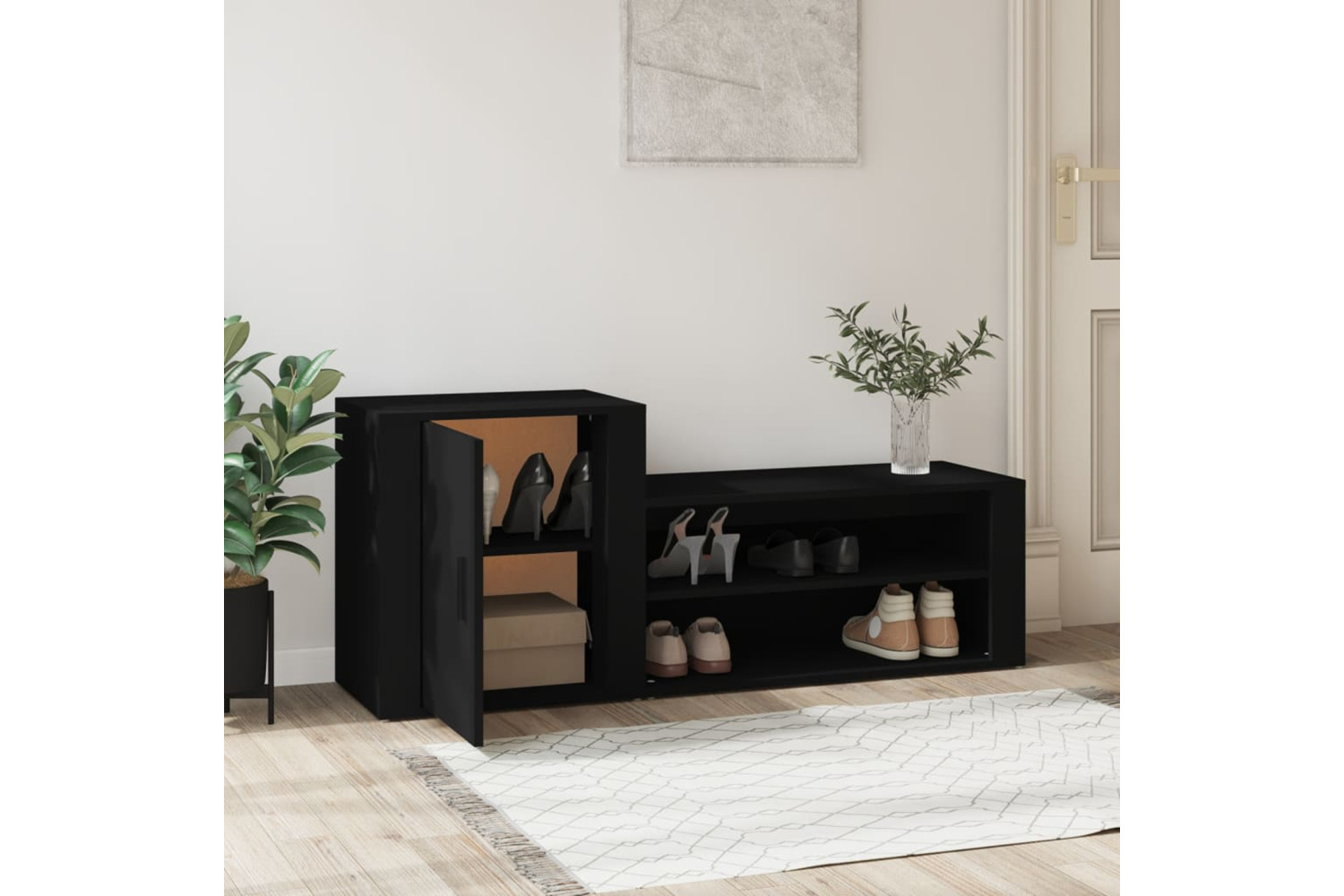 vidaXL 816745 Shoe Cabinet Black 130x35x54cm Engineered Wood