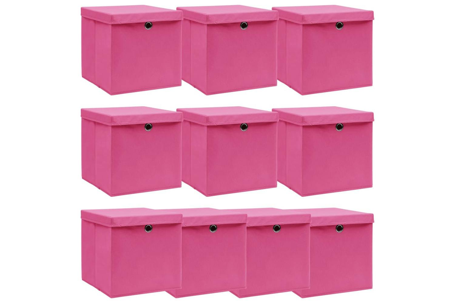 Vidaxl 288348 Storage Boxes With Lids 10 Pcs Pink 32x32x32 Cm Fabric