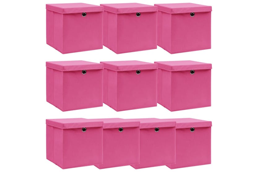 Vidaxl 288348 Storage Boxes With Lids 10 Pcs Pink 32x32x32 Cm Fabric