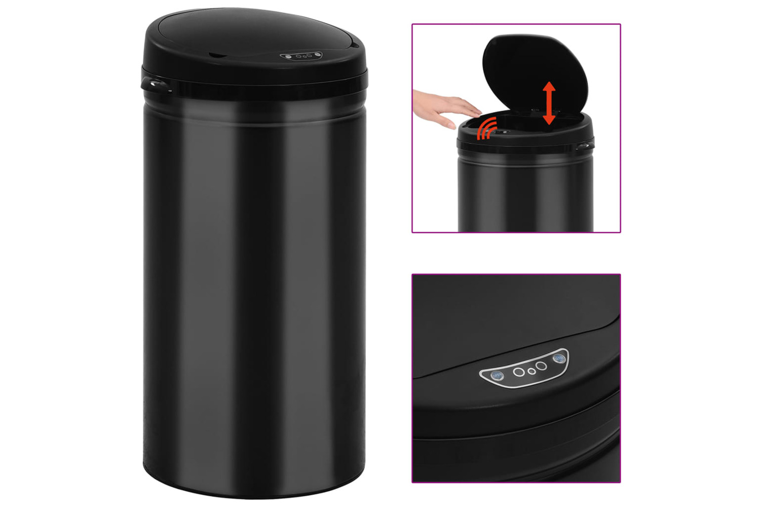 vidaXL 322700 Automatic Sensor Dustbin 50 L Carbon Steel Black