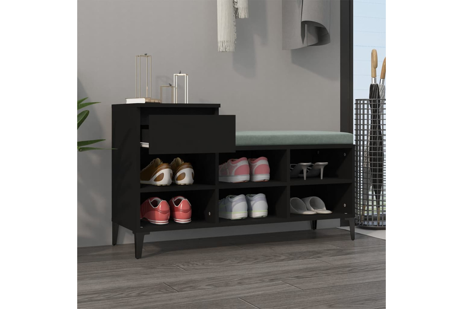 vidaXL 821213 Shoe Cabinet Black 102x36x60cm Engineered Wood