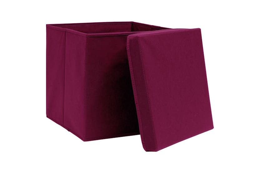 Vidaxl 288344 Storage Boxes With Lids 10 Pcs Dark Red 32x32x32 Cm Fabric