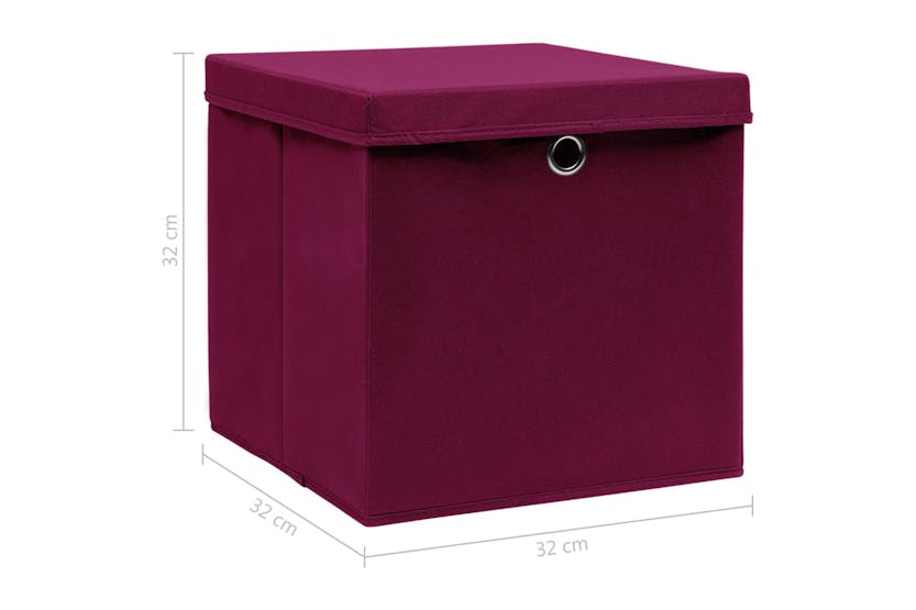 Vidaxl 288344 Storage Boxes With Lids 10 Pcs Dark Red 32x32x32 Cm Fabric