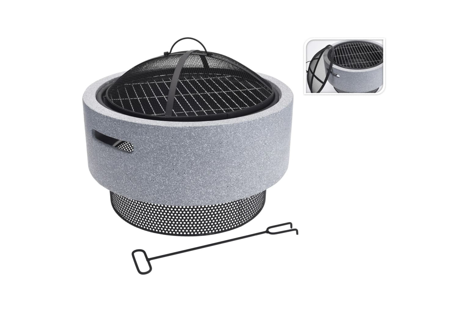 Progarden Fire Bowl With Bbq Rack Round Light Grey 52x18.5 Cm