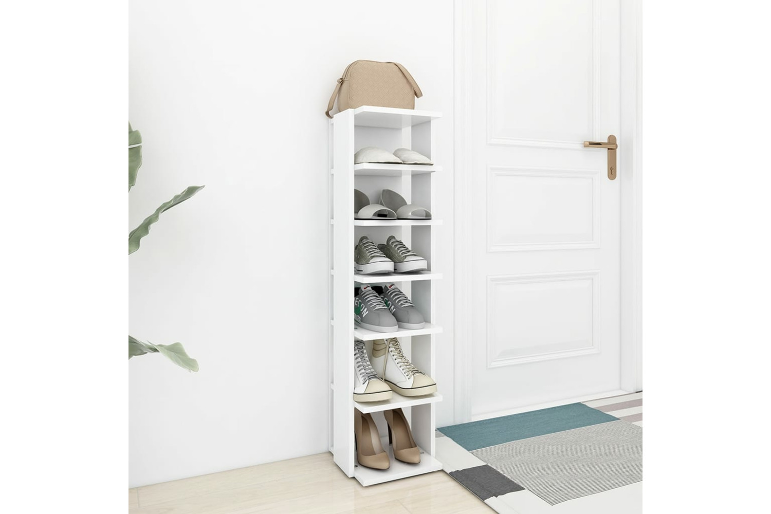 vidaXL 808485 Shoe Cabinet White 27.5x27x102cm Engineered Wood