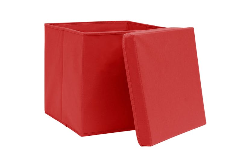 Vidaxl 288362 Storage Boxes With Lids 4 Pcs Red 32x32x32 Cm Fabric