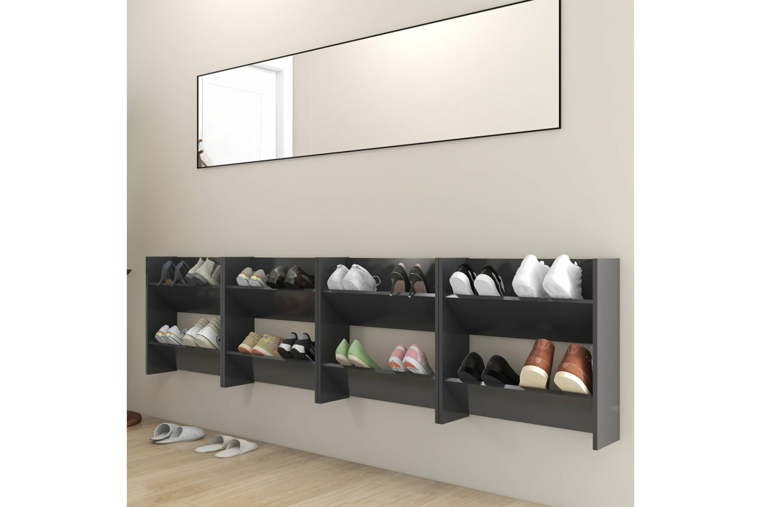 vidaXL 806722 Wall Shoe Cabinets 4 Pcs Grey 60x18x60cm Engineered Wood