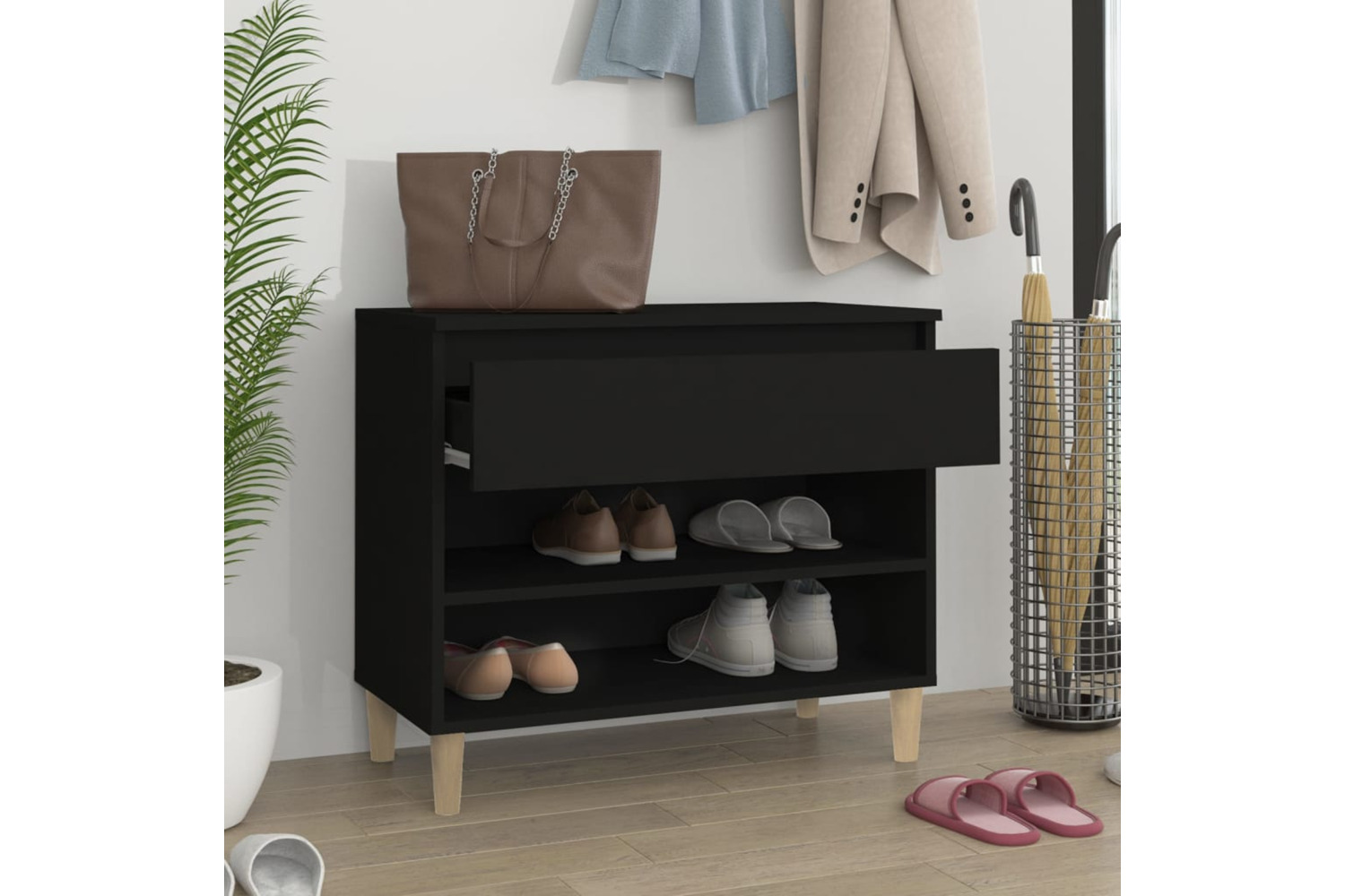 vidaXL 819757 Shoe Cabinet Black 70x36x60cm Engineered Wood